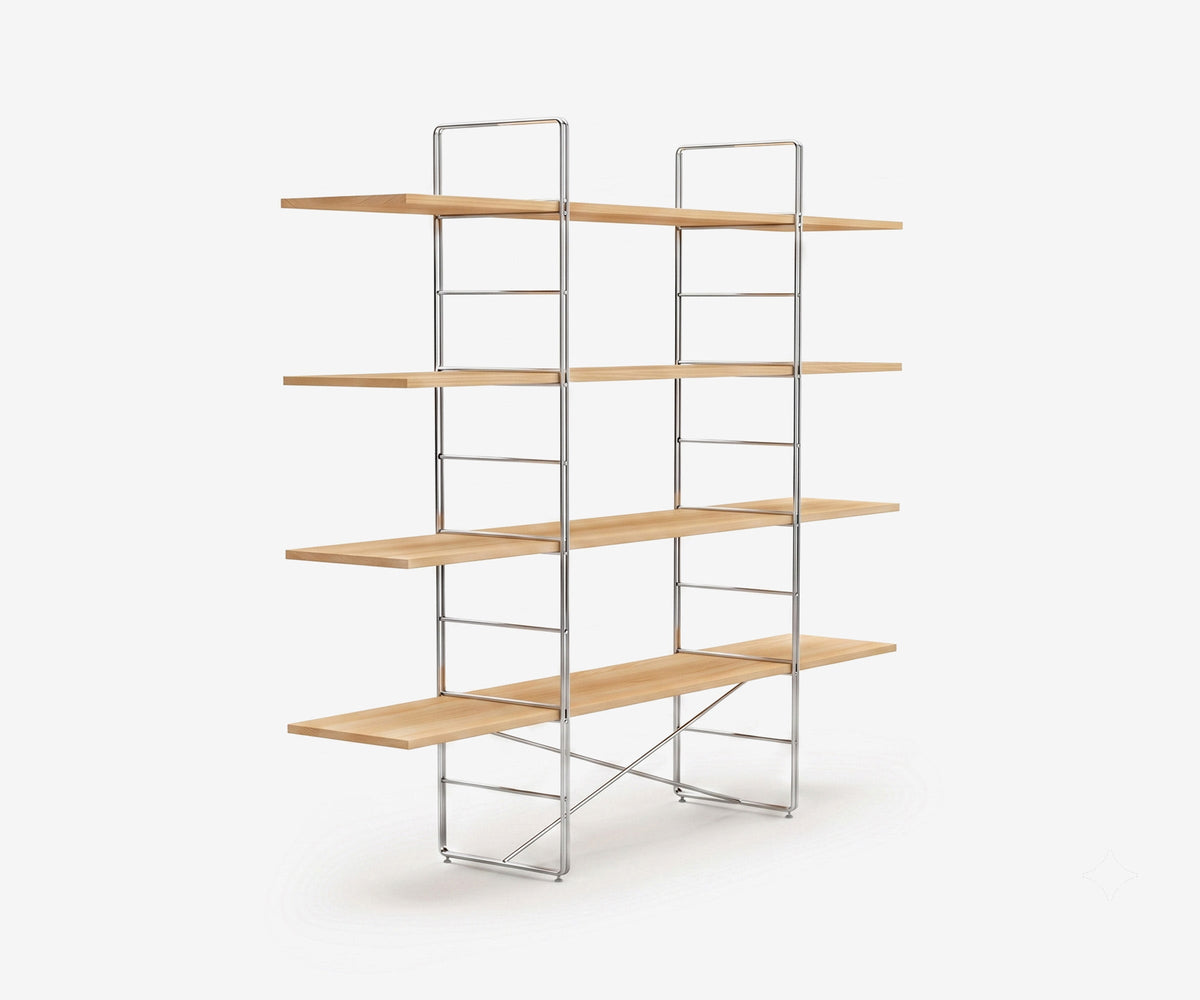 Arka Solid Wood Bookshelf in Straw, 59 inch, angle