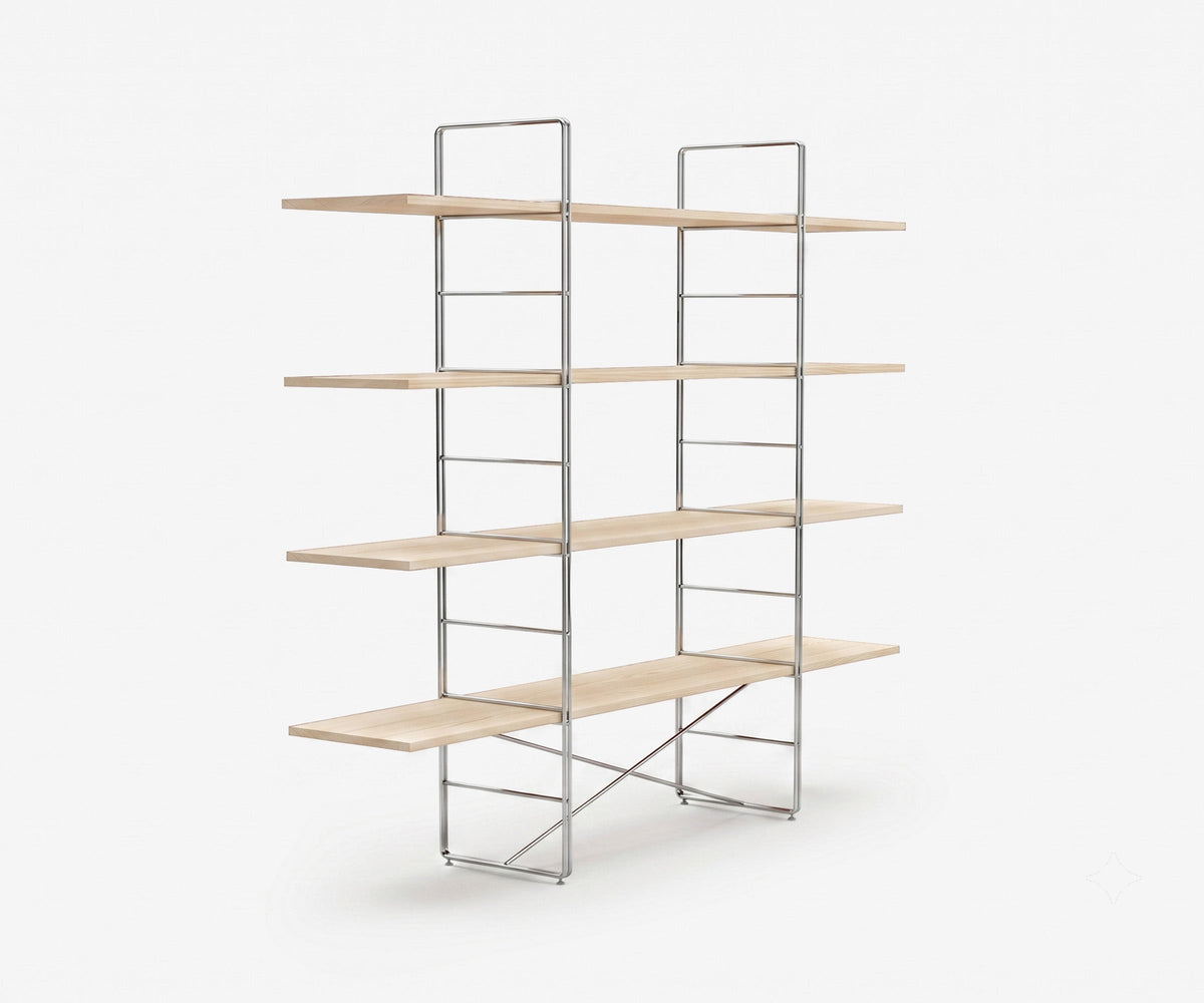 Arka Solid Wood Bookshelf in Raw, 59 inch, angle