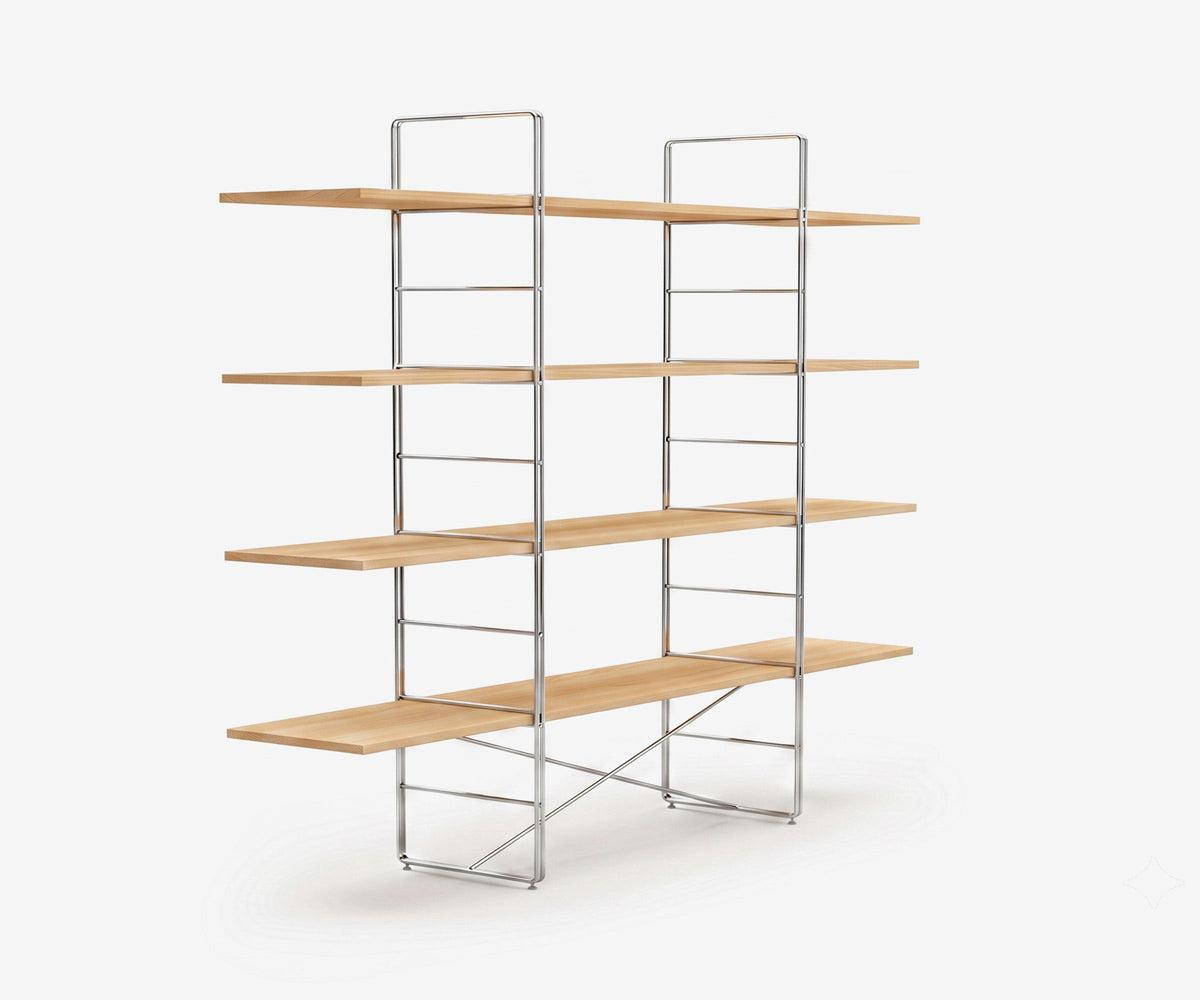 Arka Solid Wood Bookshelf in Straw, 67 inch, angle
