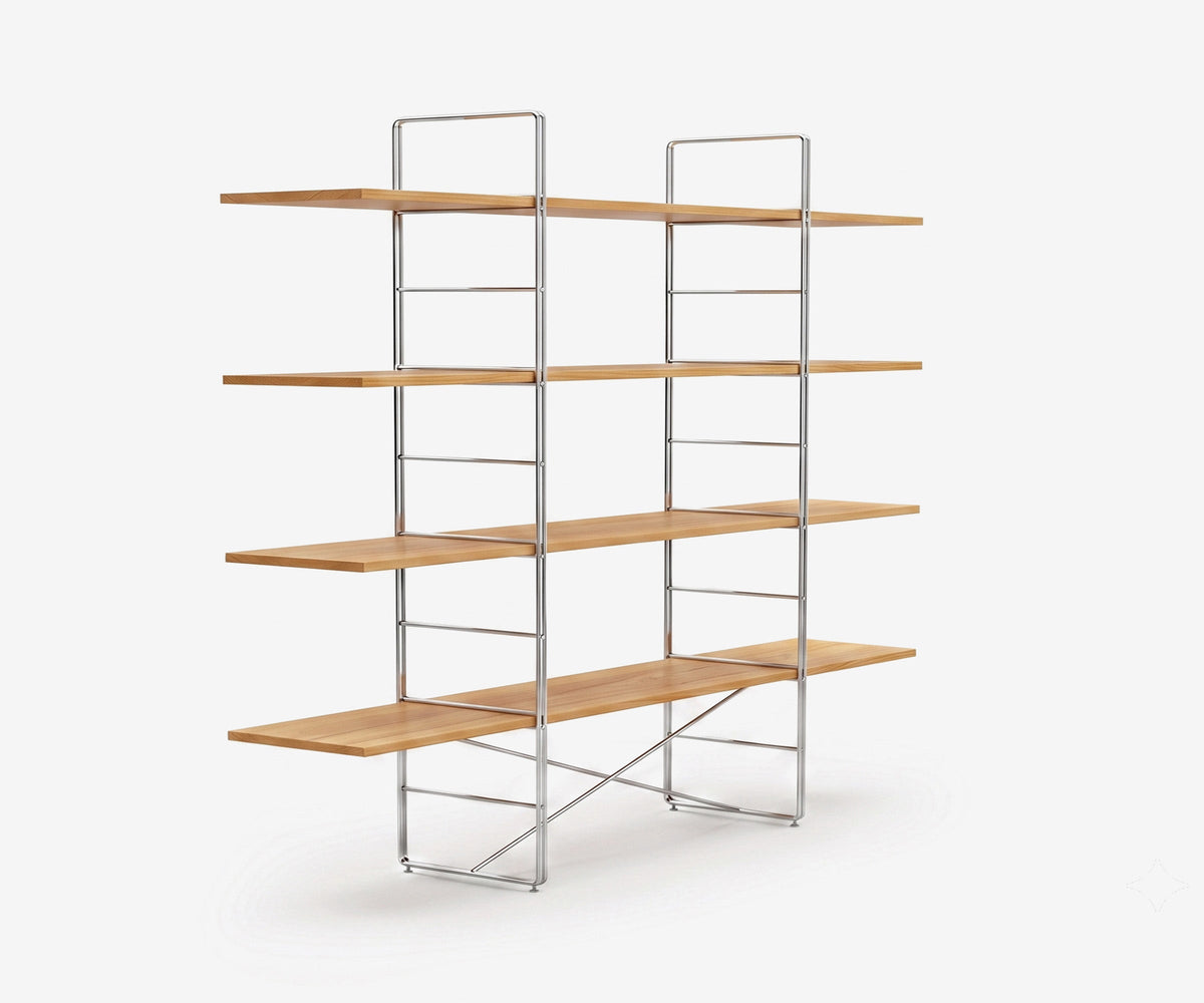Arka Solid Wood Bookshelf in Amber, 67 inch, angle