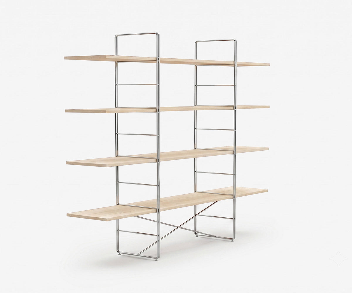 Arka Solid Wood Bookshelf in Raw, 67 inch, angle