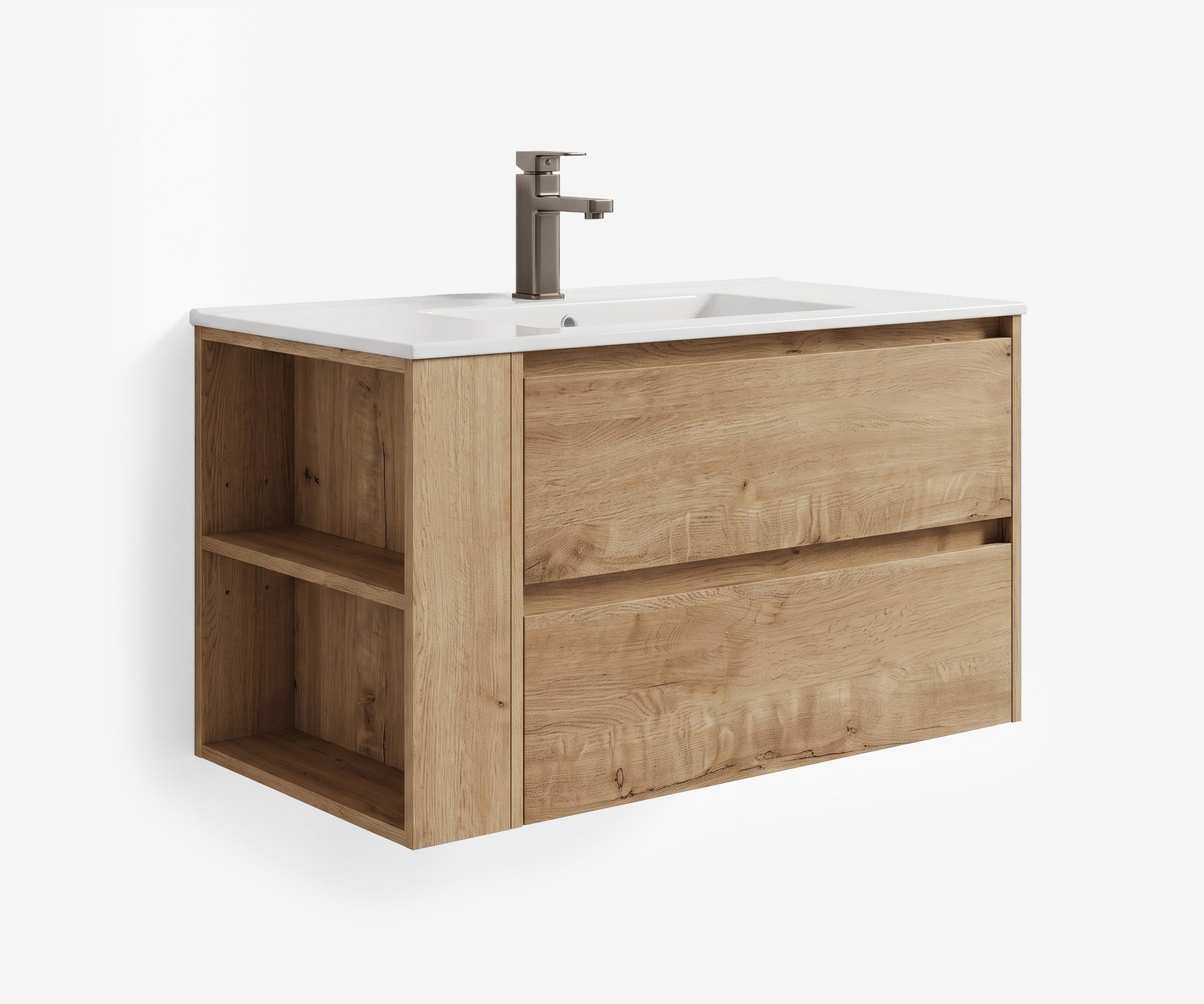 Soffit Wall-Mount Vanity 36" Oak w/ Shelf · 6