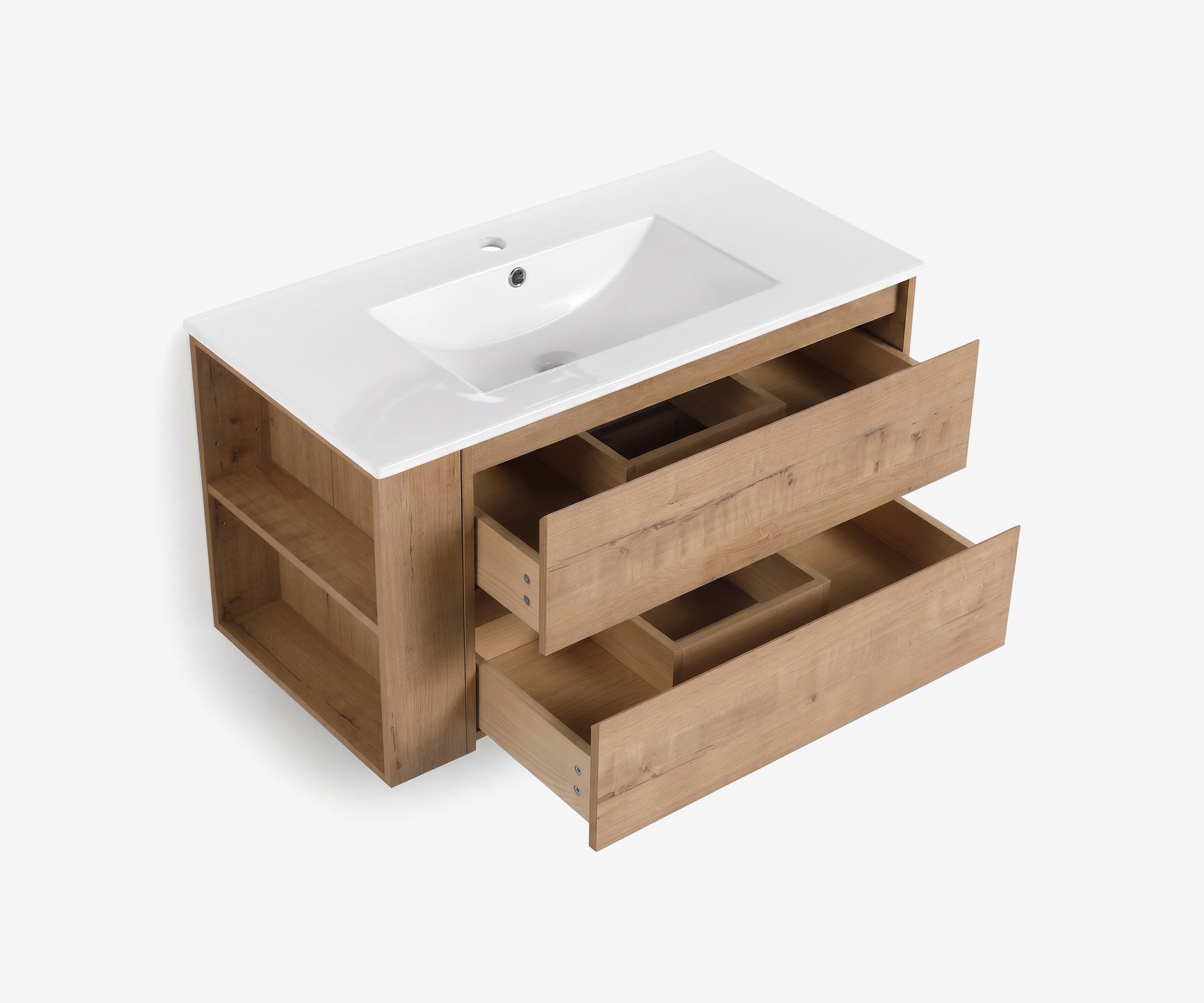 Soffit Wall-Mount Vanity 36" Oak w/ Shelf · 4