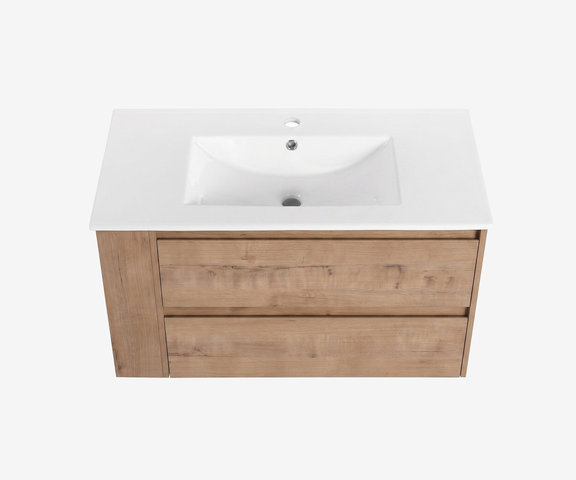 Soffit Wall-Mount Vanity 36" Oak w/ Shelf · 2
