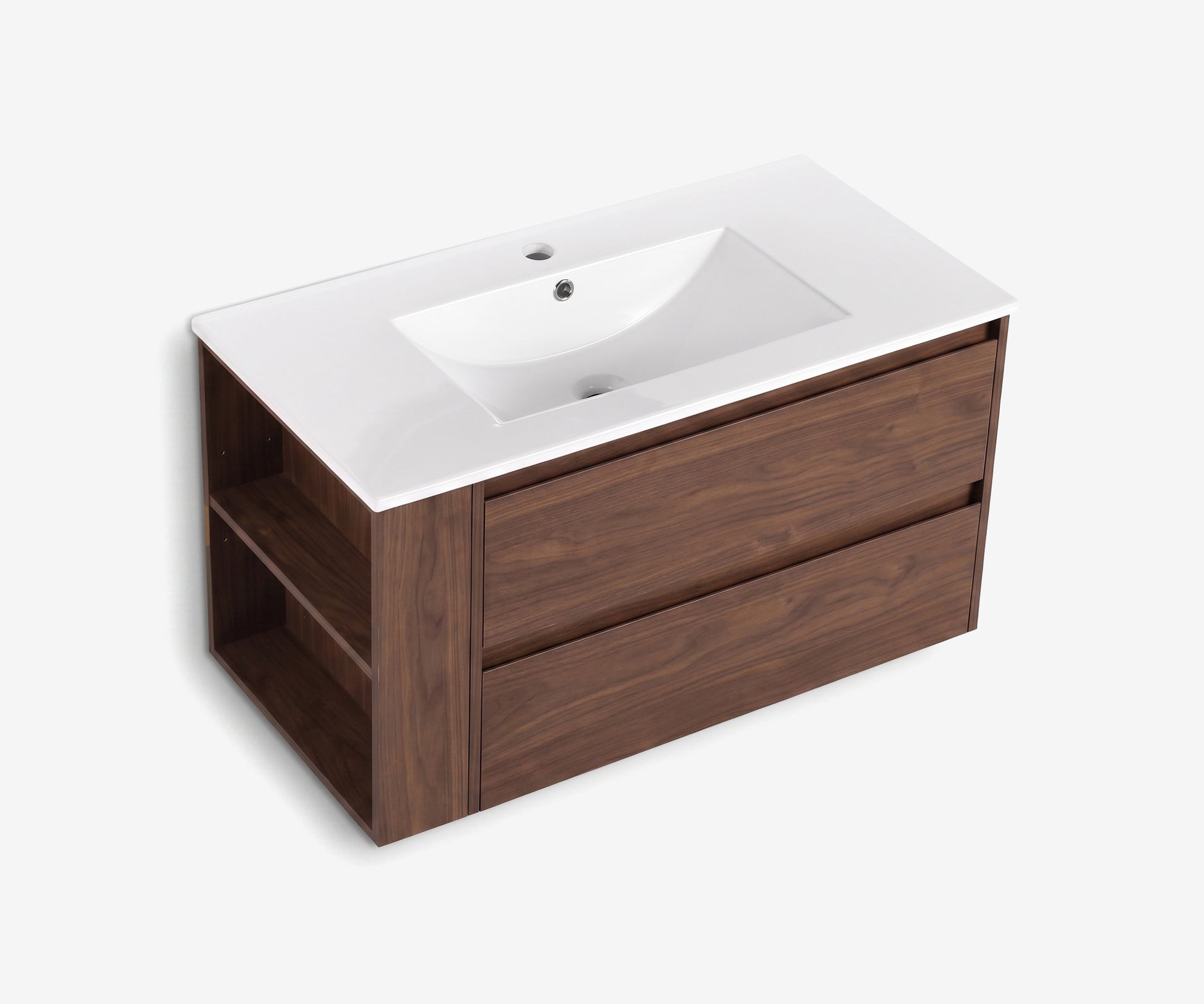 Soffit Wall-Mount Vanity 36" Walnut w/ Shelf · 1