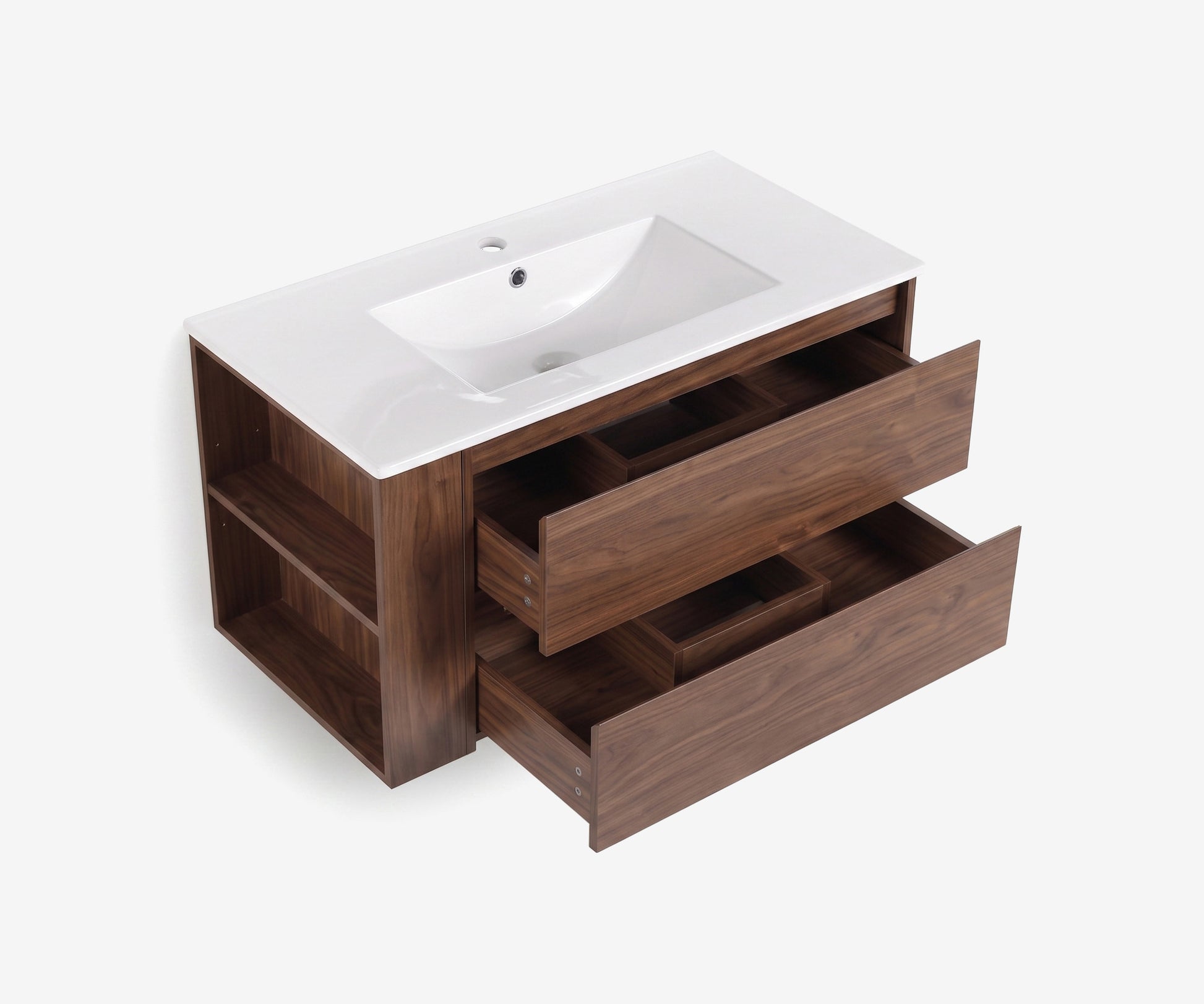 Soffit Wall-Mount Vanity 36" Walnut w/ Shelf · 4