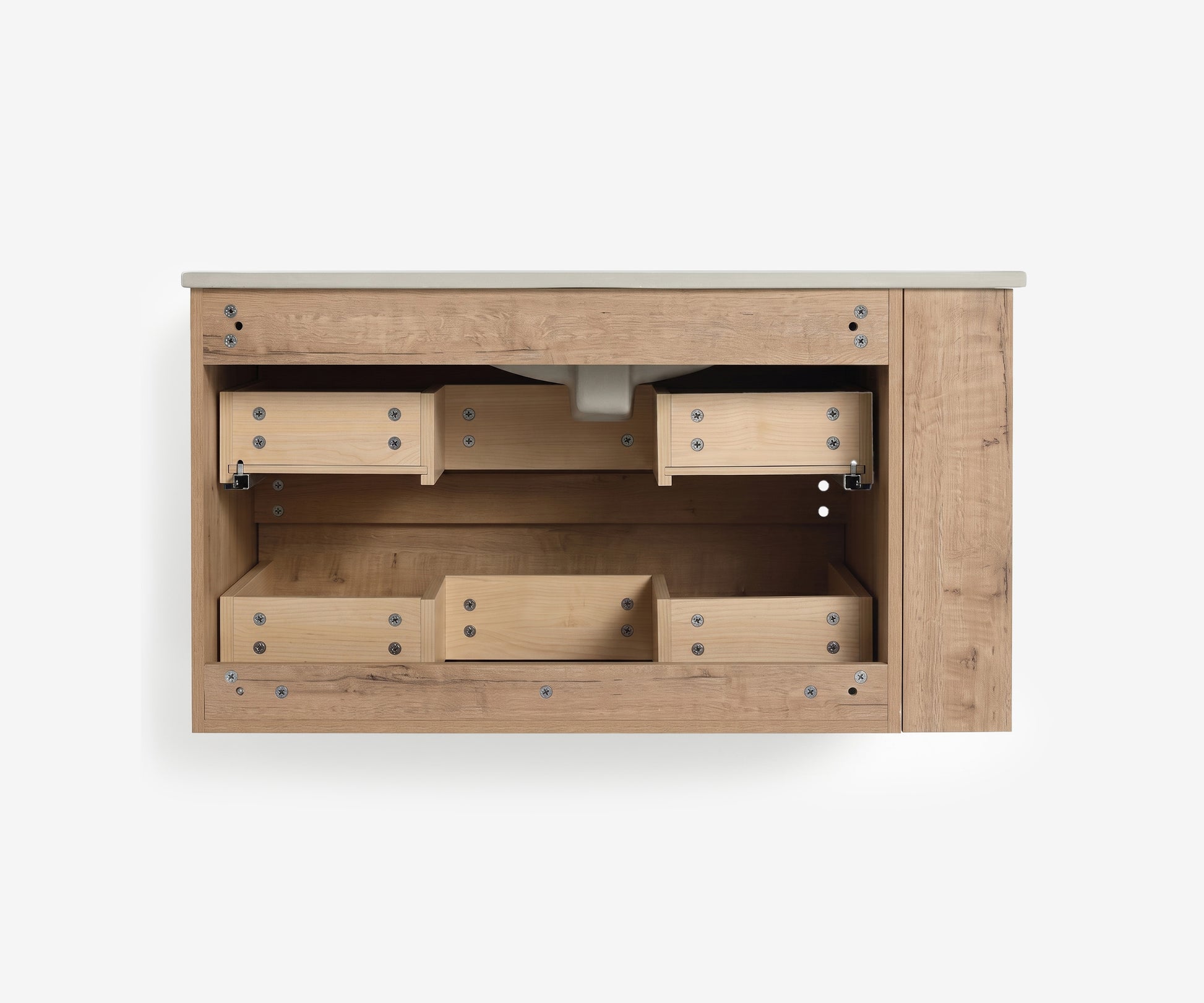 Soffit Wall-Mount Vanity 36" Oak w/ Shelf · 3