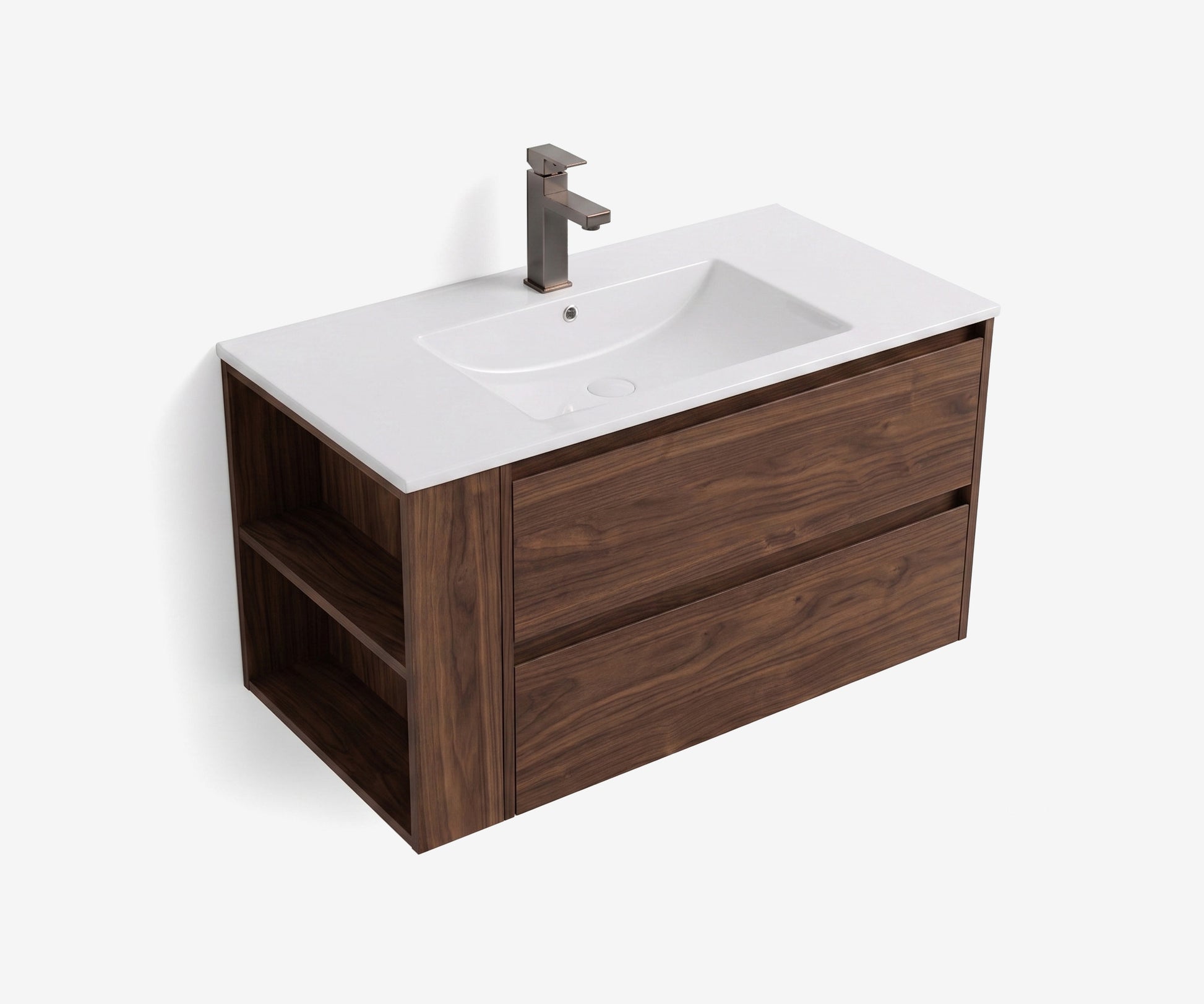 Soffit Wall-Mount Vanity 36" Walnut w/ Shelf · 7