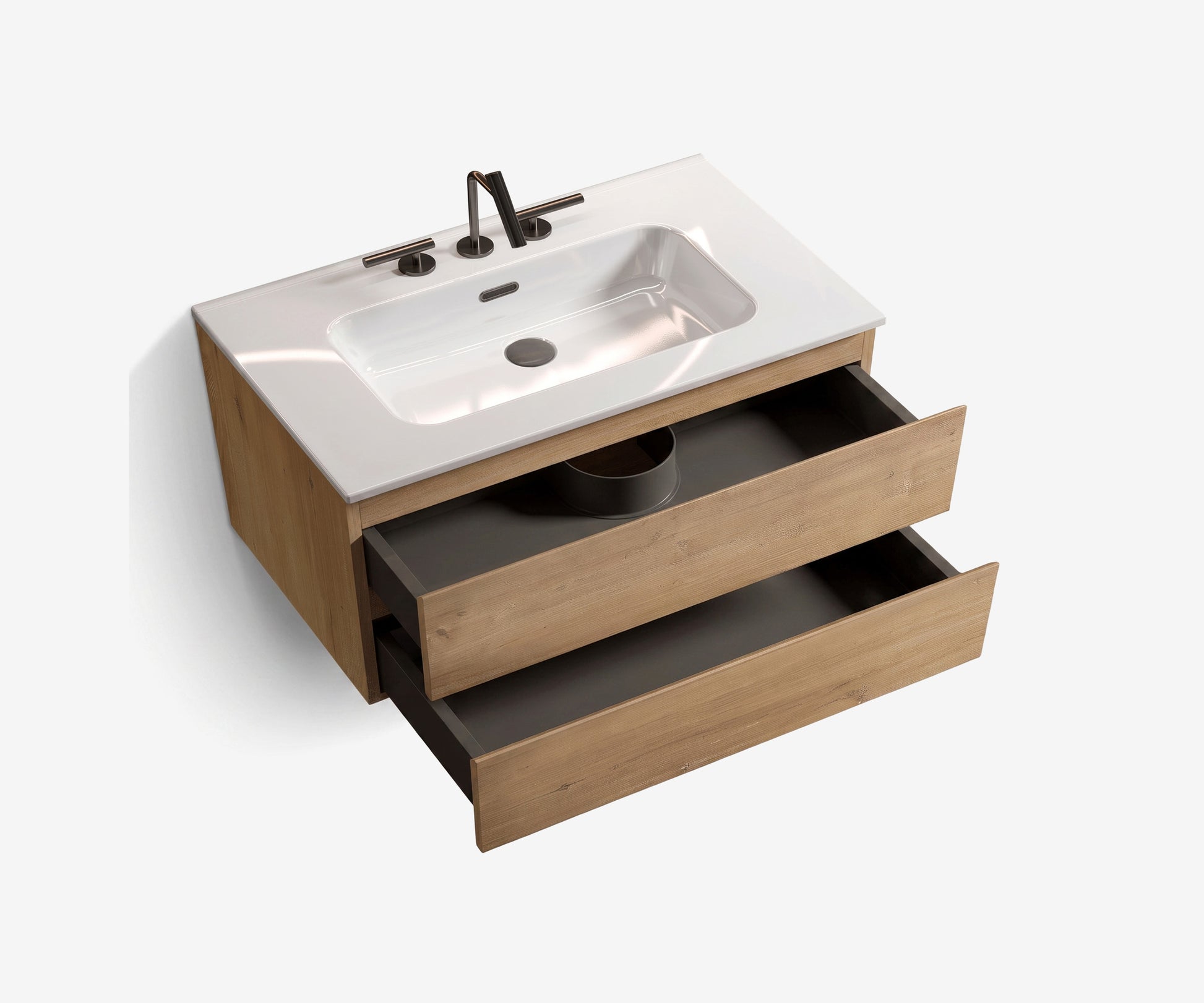 Soffit Wall-Mount Vanity 36" Oak · 3